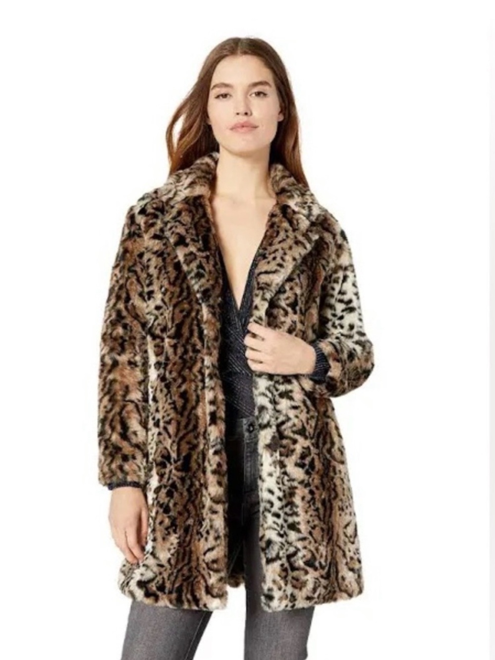 BB Dakota Bradshaw Faux Fur Leopard Print Coat